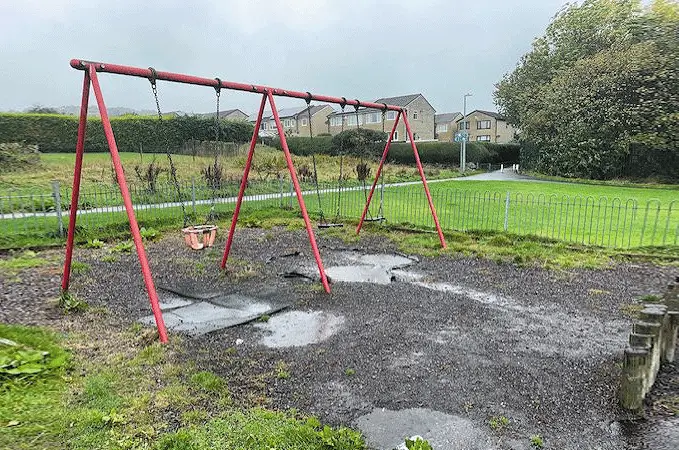golcar community play park swings muddy surface